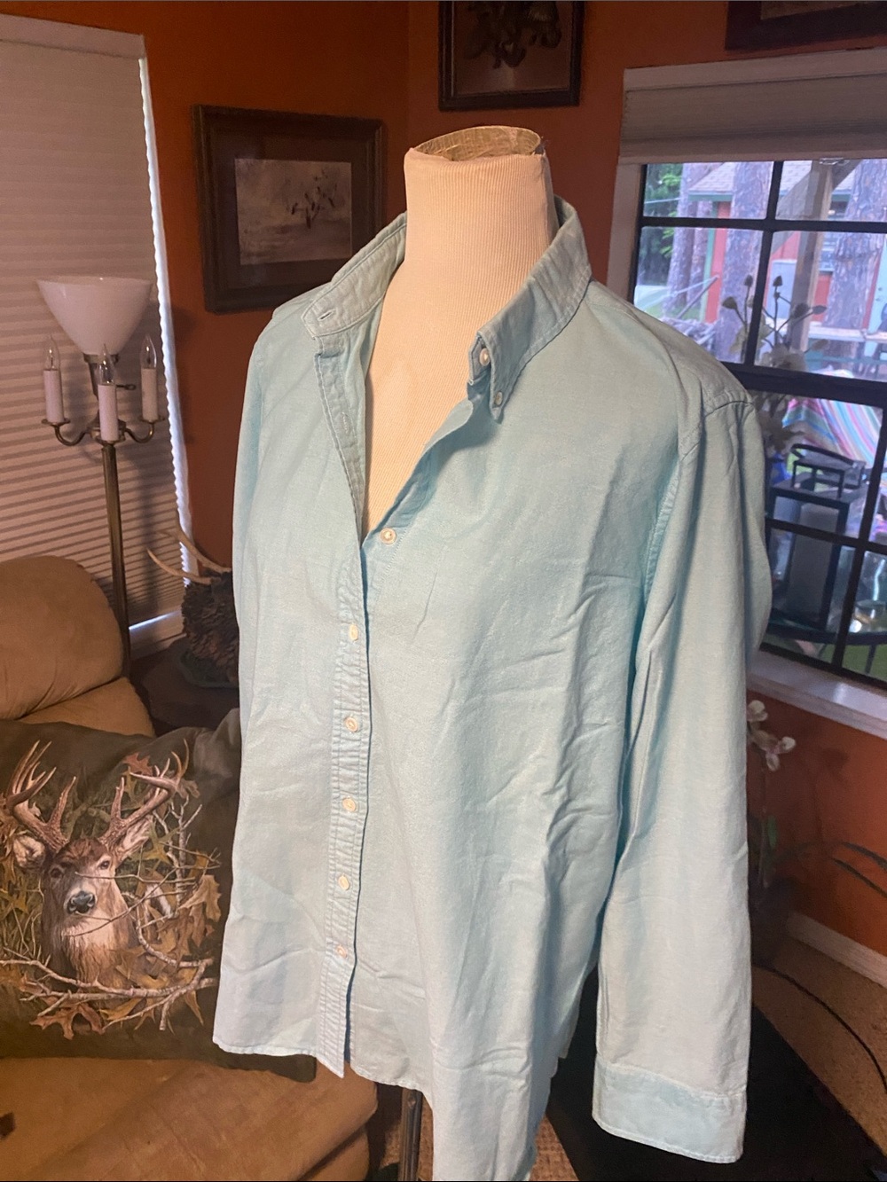LANDS END Pale Aqua Cotton Button-Down Shirt
